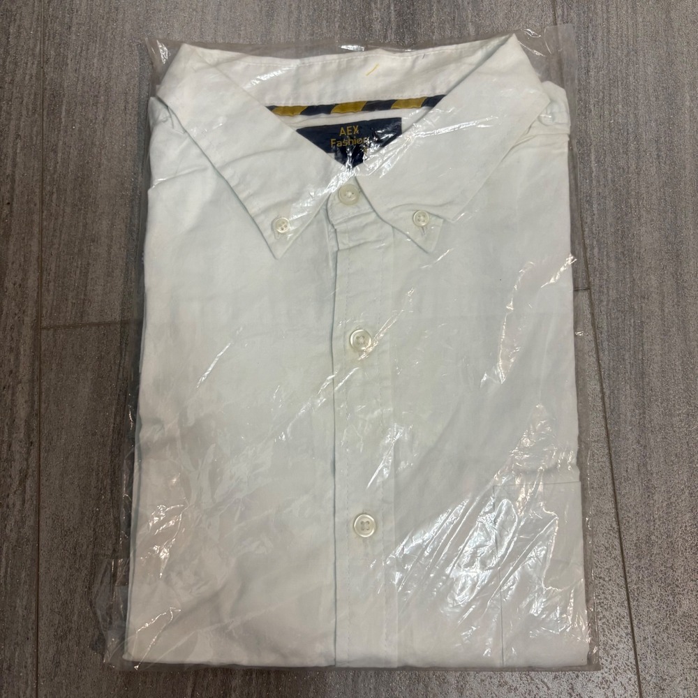 AEX Fashion Mens XL White Button Down Shirt 100%‎ Cotton Long Sleeve New